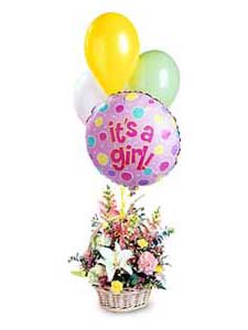 Baby Girl Basket with Balloons by Rich Mar Florist